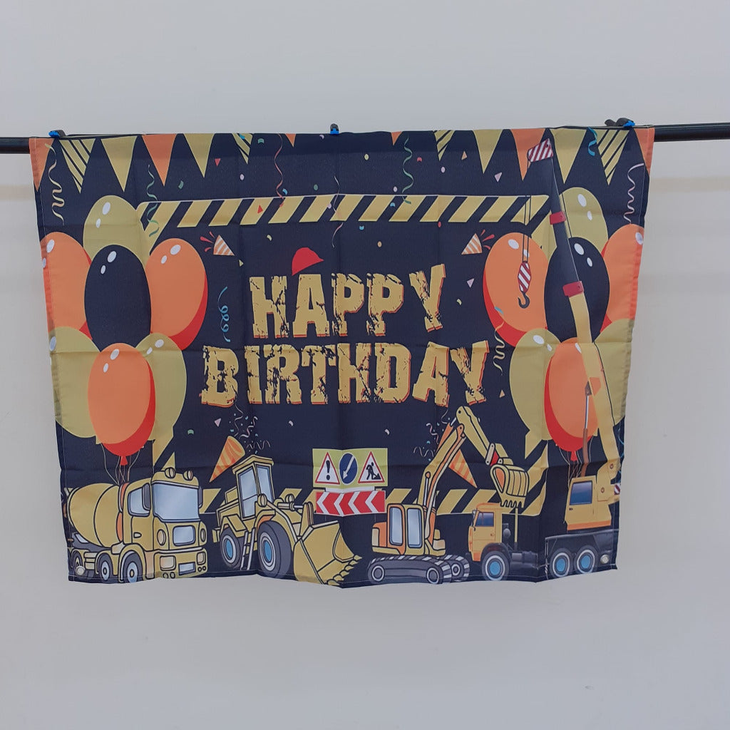 Construction Happy Birthday Backdrop Banner