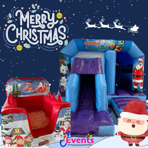 Christmas Blue & Purple Bounce 'n' Slide & Red Inflatable Ball Pool Air Juggler