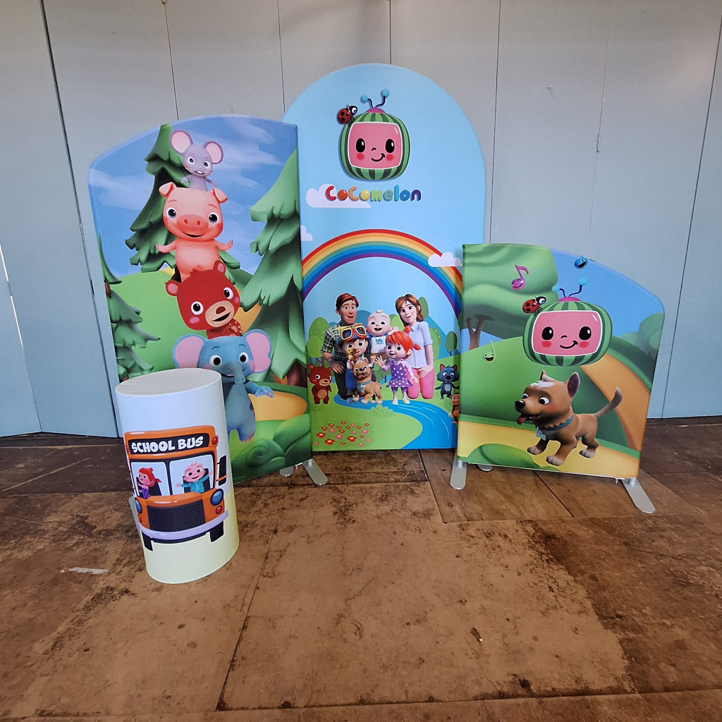 4ft, 6ft & 7ft Sail Backdrops & Plinth Package Cocomelon Themed