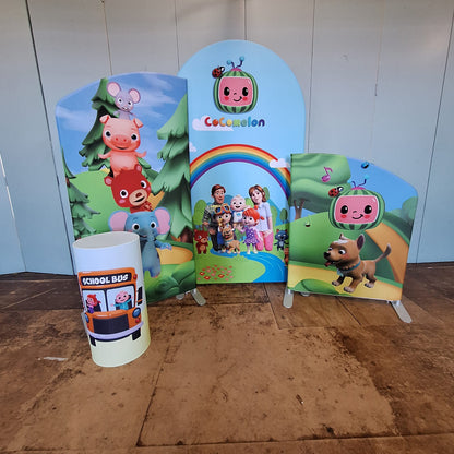 4ft, 6ft & 7ft Sail Backdrops & Plinth Package Cocomelon Themed