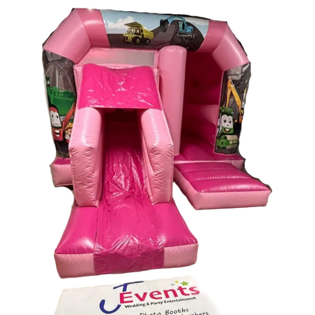 Pastel Pink Bounce 'n' Slide Construction Cartoon Themed