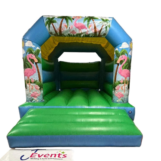 Flamingo Bouncy Castle Blue & Green