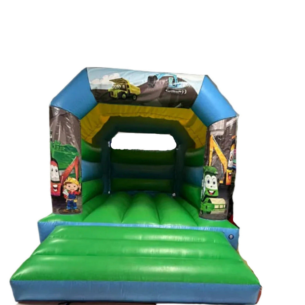 Construction Cartoon Bouncy Castle Blue & Green
