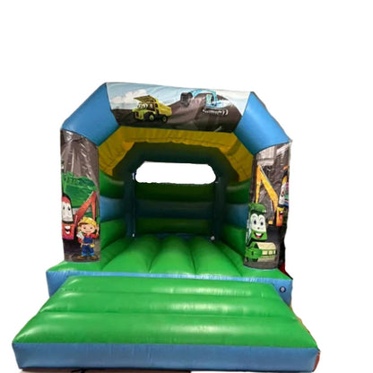 Construction Cartoon Bouncy Castle Blue & Green