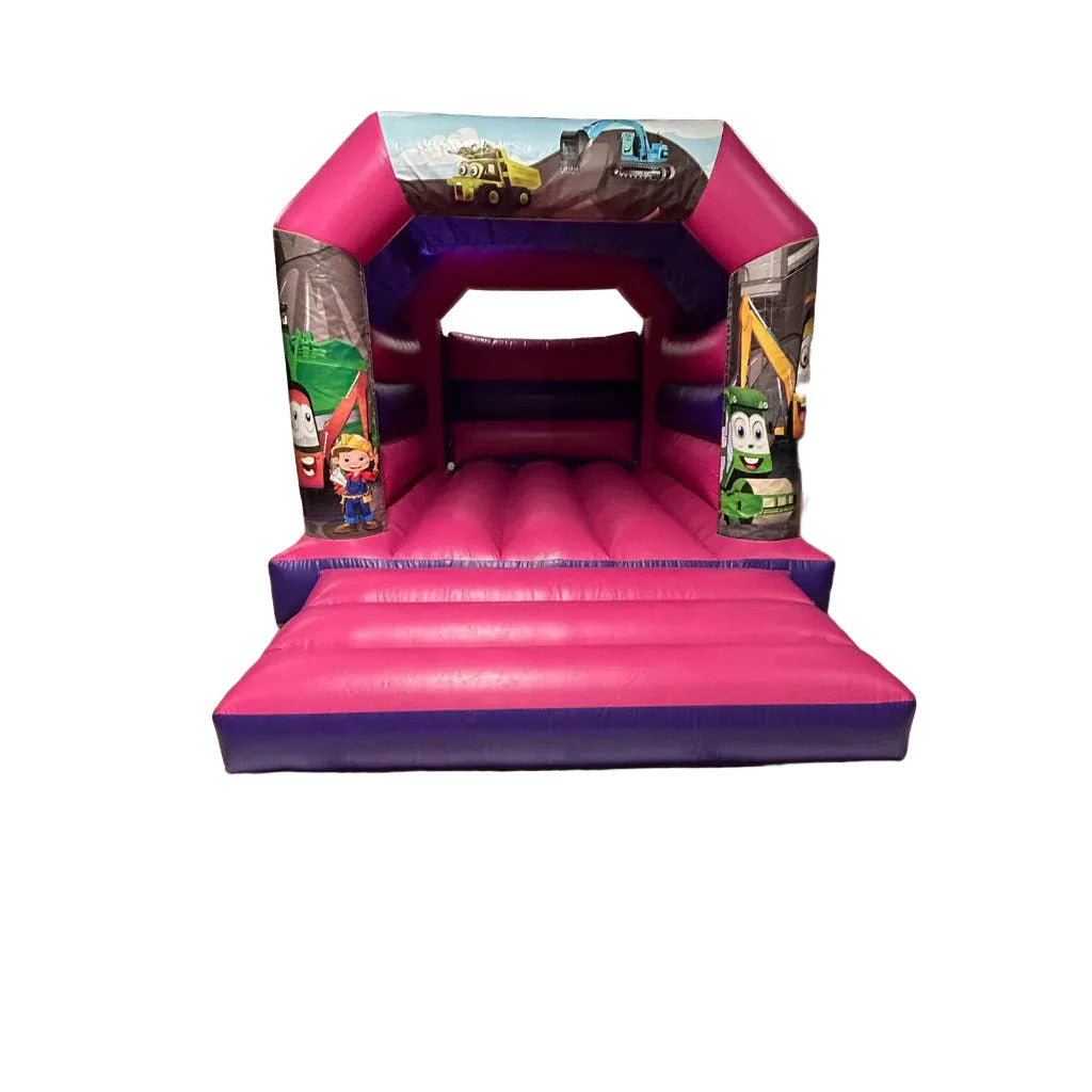 Construction Cartoon Bouncy Castle Pink & Purple