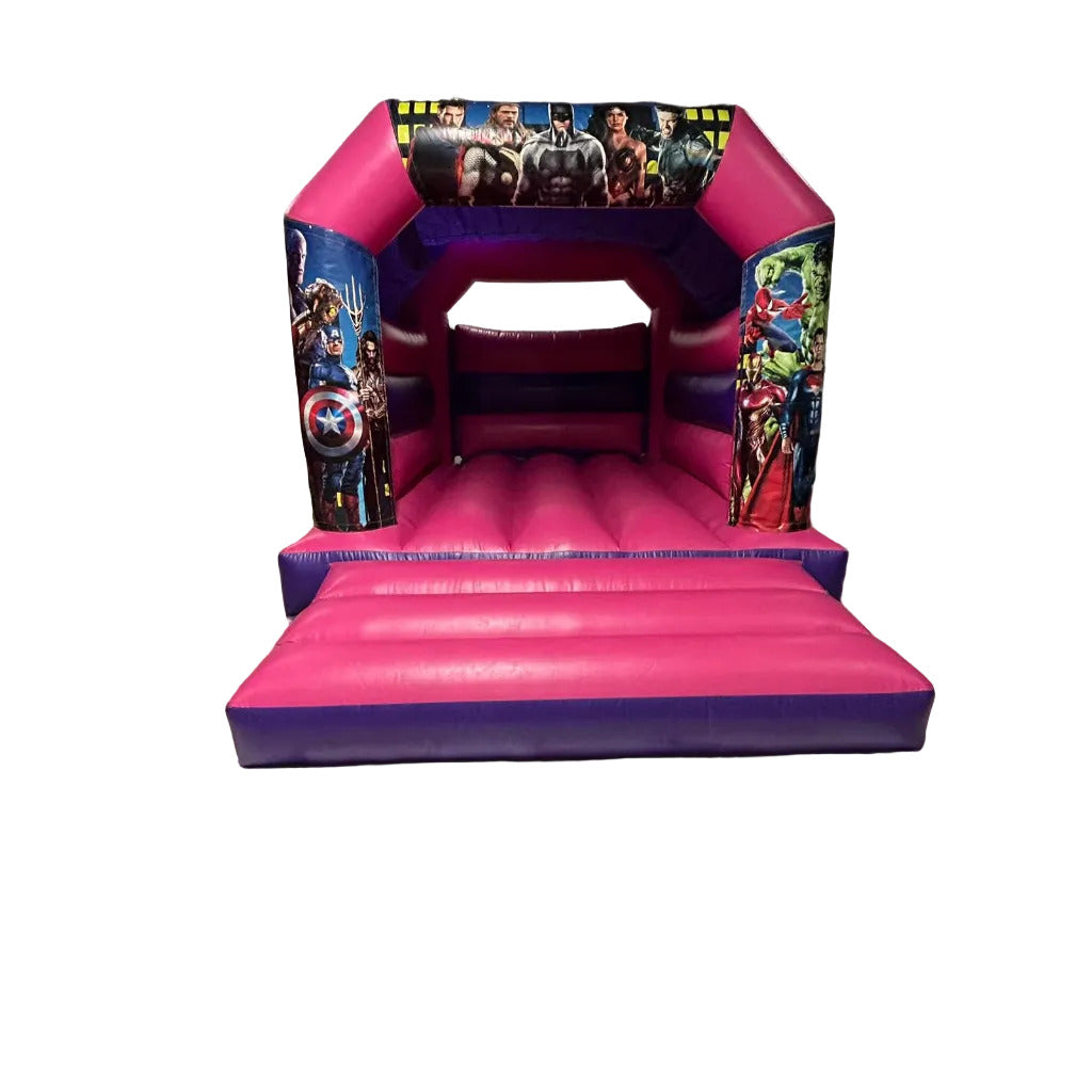 Superhero Bouncy Castle Pink & Purple Marvel & DC