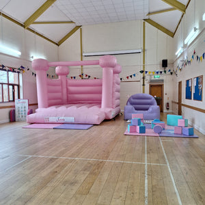 Pastel Pink Bouncy Castle, Pastel Lilac Ball Pool & Pastel Mixed Soft Play Shapes