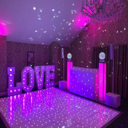 DJ & White Disco Setup Plus Photo Booth & LOVE Letters