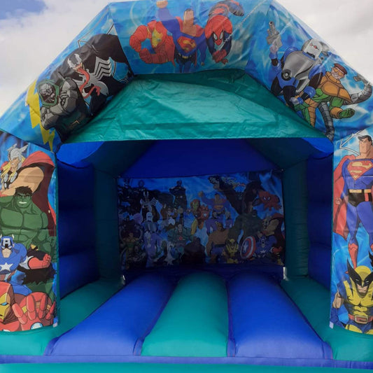 Superheros & Villains Bouncy Castle Blue & Green