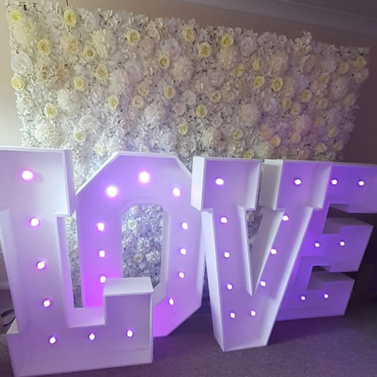 White & Cream Silk Flower Wall & 4ft LOVE Letters