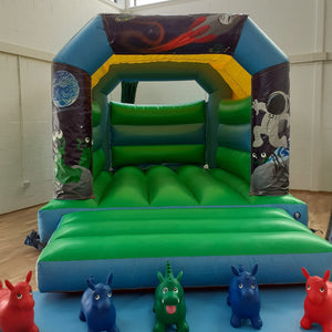 Space Themed Bouncy Castle Blue & Green