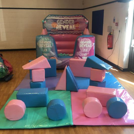 Gender Reveal Light Pastel Pink & Light Pastel Blue Inflatable Ball Pool Air Juggler Plus Soft Play Shapes