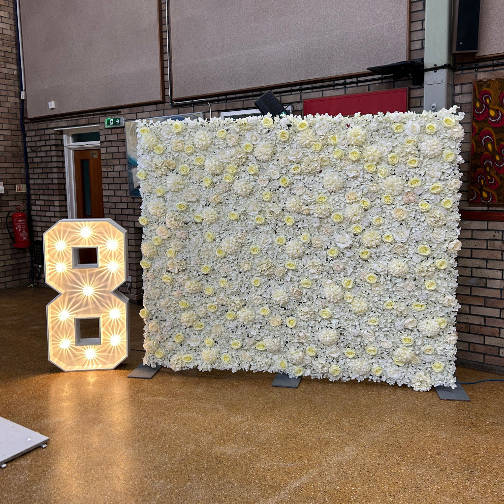 White & Cream Silk Flower Wall