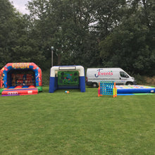 Load image into Gallery viewer, Bouncy Castle, Shoot &#39;n&#39; Score, Plus Giant Jenga, Mega 4 In A Line &amp; Giant Twister Inflatable Game
