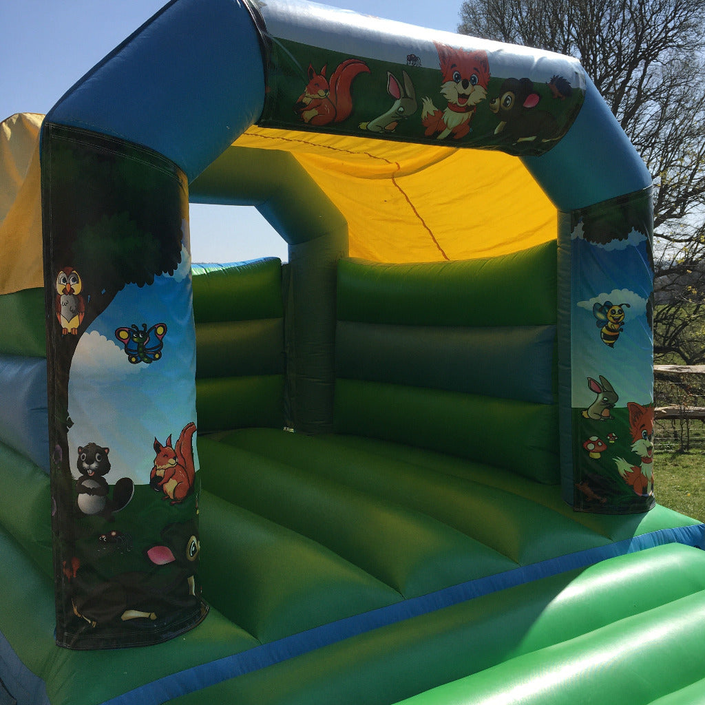 Woodland Themed Bouncy Castle Blue & Green