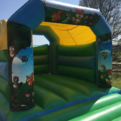 Woodland Themed Bouncy Castle Blue & Green