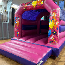 Load image into Gallery viewer, Party Fun Themed Bouncy Castle Pink &amp; Purple
