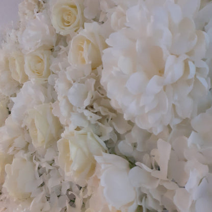 White & Cream Silk Flower Wall & 4ft LED Light Up Number 1