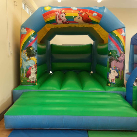 Unicorn Themed Bouncy Castle Blue & Green